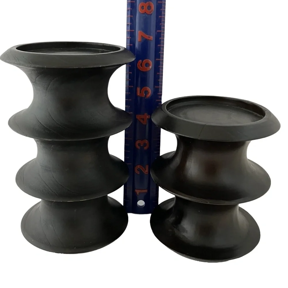 Crate & Barrel Lot of 5 Ridged Pillar Holders, SOLID WOOD in Espresso Finish